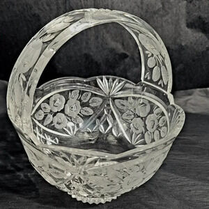 Vintage Fifth Avenue Etched Flower Crystal Tivoli Garden 8 "Glass Bowl Basket